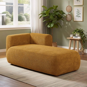 English Elm Upholstered Boucle Chaise Lounge with Wood Legs for Bedroom or Living Room W5515P437362