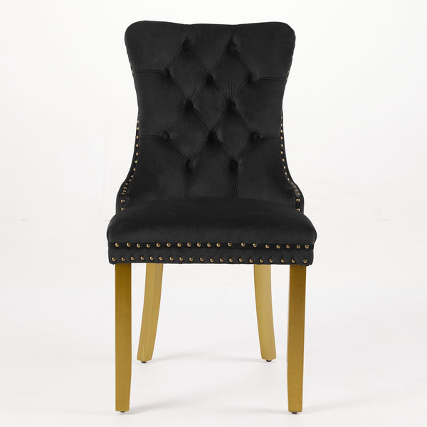 English Elm Mid-Century Tufted Velvet Dining Chair with Lion Head Ring, Nailhead Trim, Solid Wood Legs Black W1143P193168