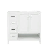 English Elm 36" Bathroom Vanity With Sink Top, Bathroom Vanity Cabinet With Two Doors and Two Drawers, Solid Wood, Open Shelf, Mdf Boards, One Package, White