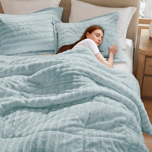 JLA Home Madison Park - Faux Faux Fur Comforter Mini Set with OEKO‑TEX Soft Plush Warmth, Machine Washable, Hotel-Style Chic Aqua MP10-7633