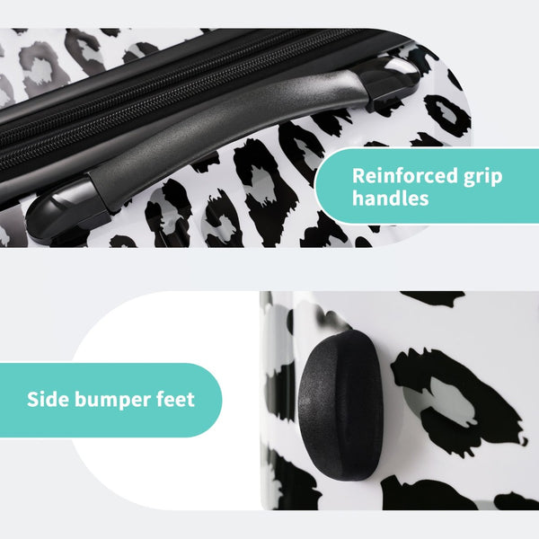 English Elm Hardshell Polycarbonate Luggage Set Three Piece Spinner Suitcases with Tsa Lock White+Black Leopard N732P218227B
