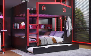 English Elm Twin Xl Solid Pine Loft Bed with Built-in Led Lighting and Storage Shelves W1580S00393