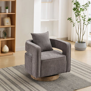English Elm 28.9"w Swivel Barrel Accent Chair Faux Leather Open Back with Rubberwood Base Charcoal W3188P417883