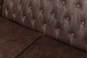 Sarreid Brooks Chocolate Faux Leather Tufted 2 Seat Sofa With Birch And Walnut Finish For Modern Comfort Brown  28927