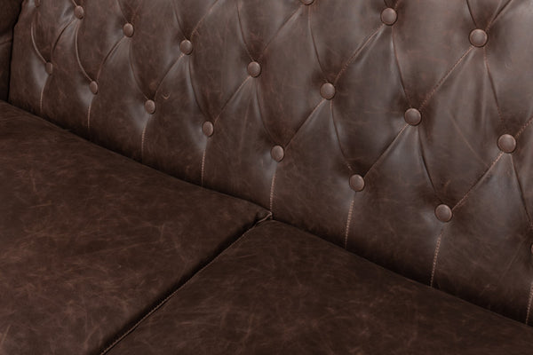 Sarreid Brooks Chocolate Faux Leather Tufted 2 Seat Sofa With Birch And Walnut Finish For Modern Comfort Brown  28927