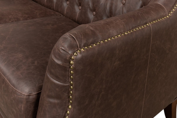 Sarreid Brooks Chocolate Faux Leather Tufted 2 Seat Sofa With Birch And Walnut Finish For Modern Comfort Brown  28927