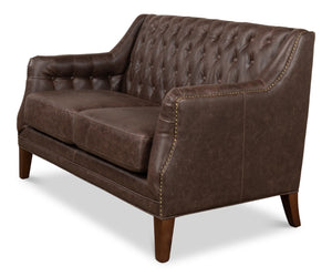 Sarreid Brooks Chocolate Faux Leather Tufted 2 Seat Sofa With Birch And Walnut Finish For Modern Comfort Brown  28927