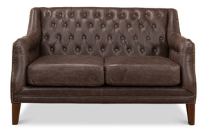Sarreid Brooks Chocolate Faux Leather Tufted 2 Seat Sofa With Birch And Walnut Finish For Modern Comfort Brown  28927