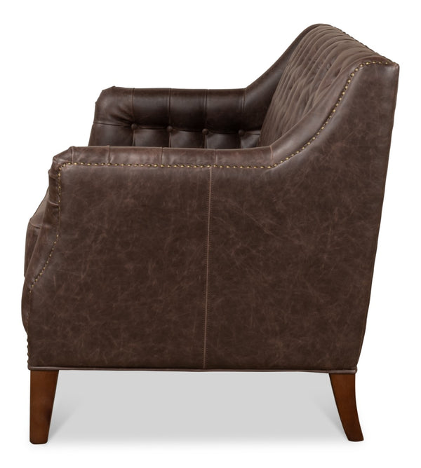 Sarreid Brooks Chocolate Faux Leather Tufted 2 Seat Sofa With Birch And Walnut Finish For Modern Comfort Brown  28927