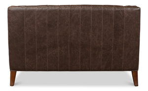 Sarreid Brooks Chocolate Faux Leather Tufted 2 Seat Sofa With Birch And Walnut Finish For Modern Comfort Brown  28927