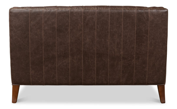 Sarreid Brooks Chocolate Faux Leather Tufted 2 Seat Sofa With Birch And Walnut Finish For Modern Comfort Brown  28927