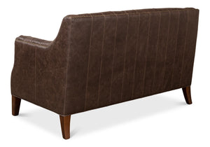 Sarreid Brooks Chocolate Faux Leather Tufted 2 Seat Sofa With Birch And Walnut Finish For Modern Comfort Brown  28927