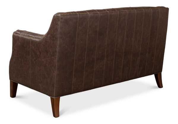 Sarreid Brooks Chocolate Faux Leather Tufted 2 Seat Sofa With Birch And Walnut Finish For Modern Comfort Brown  28927