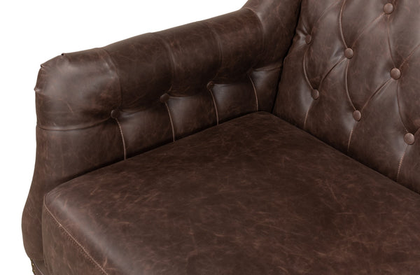 Sarreid Brooks Chocolate Faux Leather Tufted 2 Seat Sofa With Birch And Walnut Finish For Modern Comfort Brown  28927