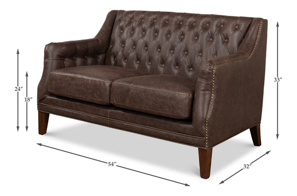 Sarreid Brooks Chocolate Faux Leather Tufted 2 Seat Sofa With Birch And Walnut Finish For Modern Comfort Brown  28927