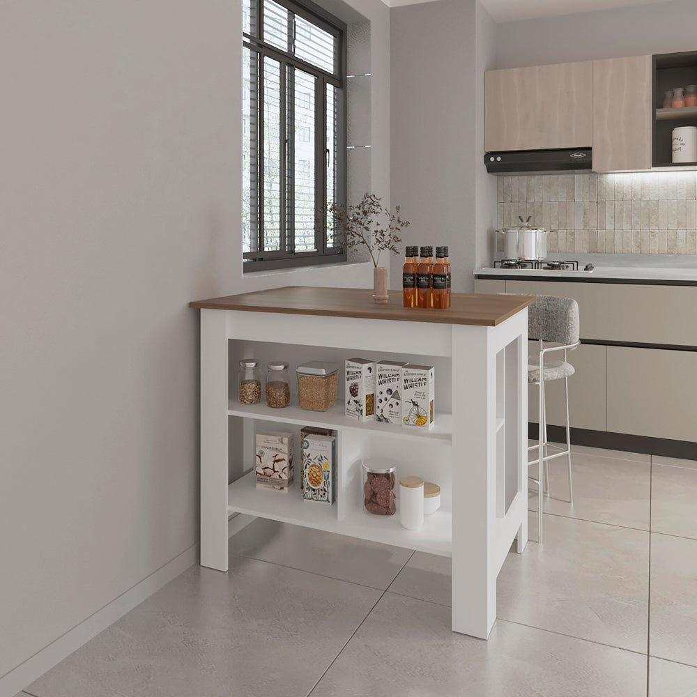 English Elm Kitchen Island Ada Mahogany/White – Compact 35.4"H x 40.5"W x 27.5"D island with roomy shelves, durable engineered wood storage solution B092P238713