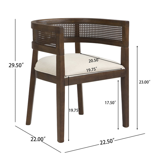 English Elm Christopher Knight Home® - DINING Chair Set of 2 with Rattan Round Back and Upholstered U‑Seat, Wood Frame, Contemporary Style Beige,Walnut N771P192287T