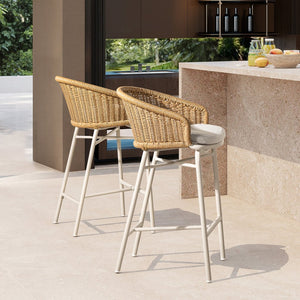 English Elm Jennifer Taylor Home - Santorini 28" Wicker Back Bar Stool Set Of 2 - Wheat Beige, Weather-Resistant, Stylish Comfort B2719P308009