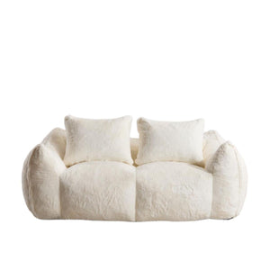 English Elm Giant Ultra Soft Fluffy Loveseat Bean Bag Sofa for Adults, Oversized Shredded Foam Couch with Pillows White W3723P353892