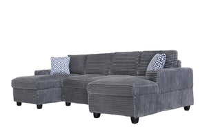 English Elm Multifunctional Corduroy Modular Sectional with Dual Chaise Cup Holders Living Room Dark Gray B2730S00072