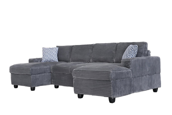 English Elm Multifunctional Corduroy Modular Sectional with Dual Chaise Cup Holders Living Room Dark Gray B2730S00072