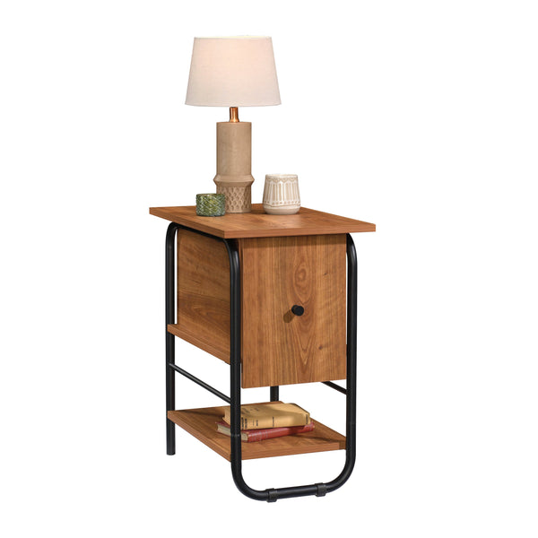 English Elm Side Table with Concealed Storage & Adjustable Shelf, Natural Cherry Engineered Wood, Sturdy Metal Frame B356P354494