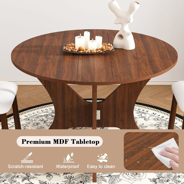 English Elm 43 Inch Foldable Mdf Dining Set with Pu Cushioned Solid Wood Chairs Space Saving Walnut W2700S00114