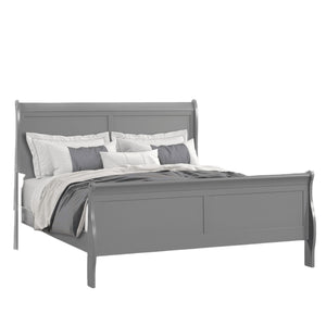 English Elm Gray Sleigh Bed Queen Size Wooden Frame with Elegant Louis Philippe Design for Classic Bedrooms Gray,Grey 27 L x 63 W x 6 H B2741S00582