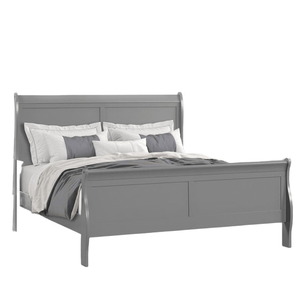 English Elm Gray Sleigh Bed Queen Size Wooden Frame with Elegant Louis Philippe Design for Classic Bedrooms Gray,Grey 27 L x 63 W x 6 H B2741S00582