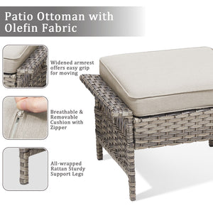English Elm Outdoor Handwoven Pe Wicker Ottoman Set Patio Footrests with Weather Resistant Cushions Beige T3773P416510