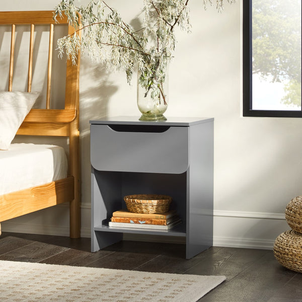 Domm Modern Scandinavian Nightstand with Open Cubby, Sleek Design & Quick 30-Minute Assembly