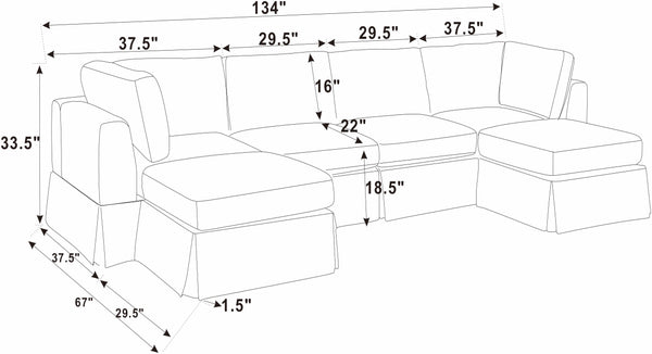 English Elm 6-Piece Upholstered Sectional - Cozy Modular Design With Removable Slipcovers Perfect For Any Space B343S00015