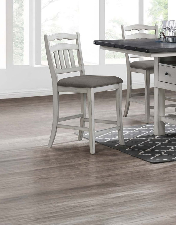 English Elm Contemporary Rustic Antique White Counter-Height Ladder Back Chairs with Upholstered Cushions, 2pc B011P368158