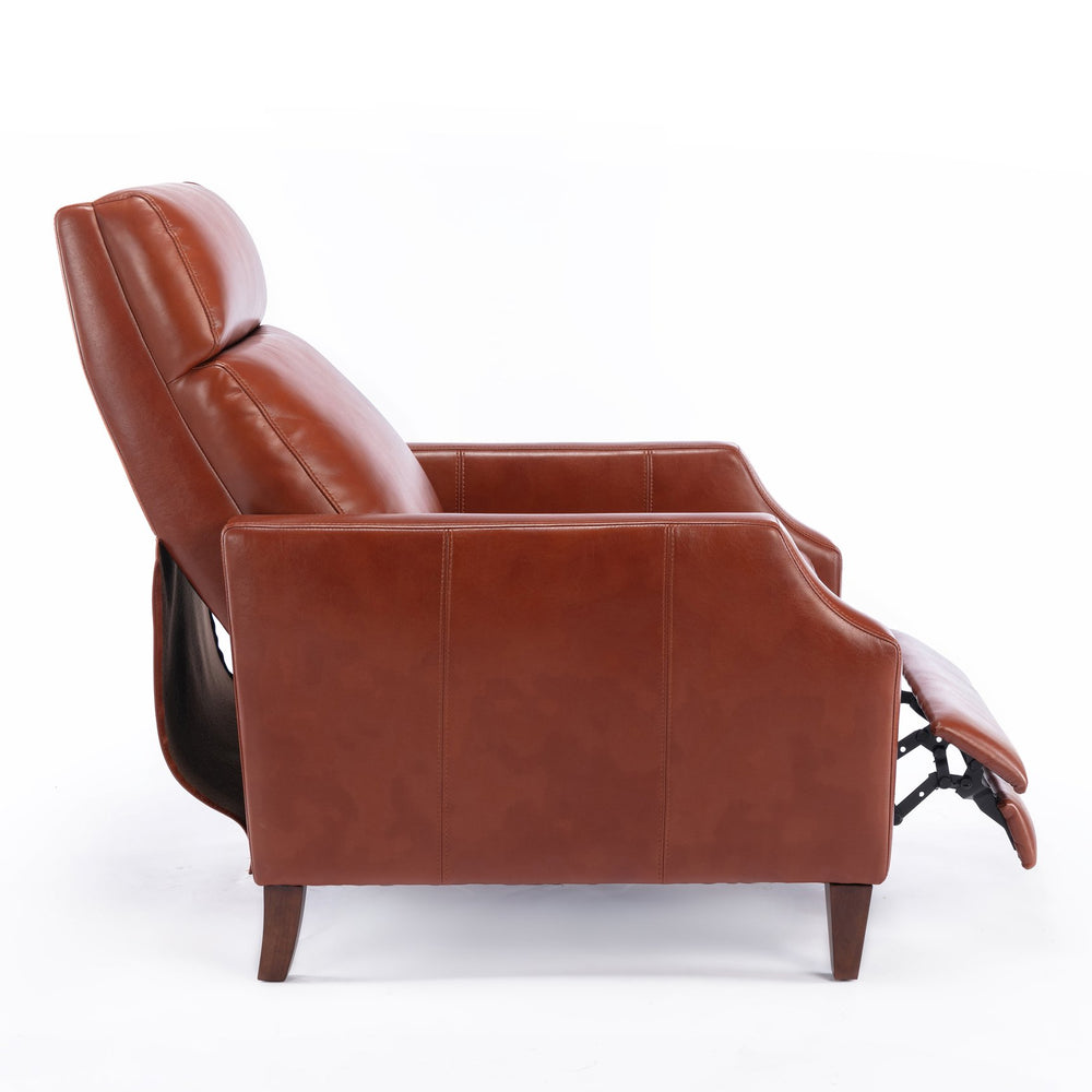 English Elm Biscoe Push Back Recliner Caramel Faux Leather Gel Mid-Century Comfort with Wood Legs, 18" Seat B050P281020