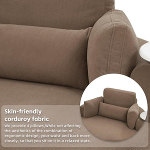 English Elm Round Corduroy Accent Chair and Crescent Storage Stool Set for Modern Living Rooms W308S00211