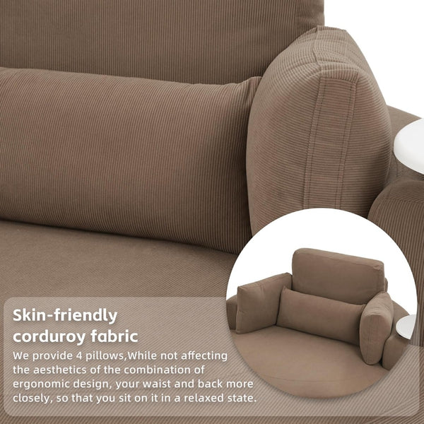 English Elm Round Corduroy Accent Chair and Crescent Storage Stool Set for Modern Living Rooms W308S00211