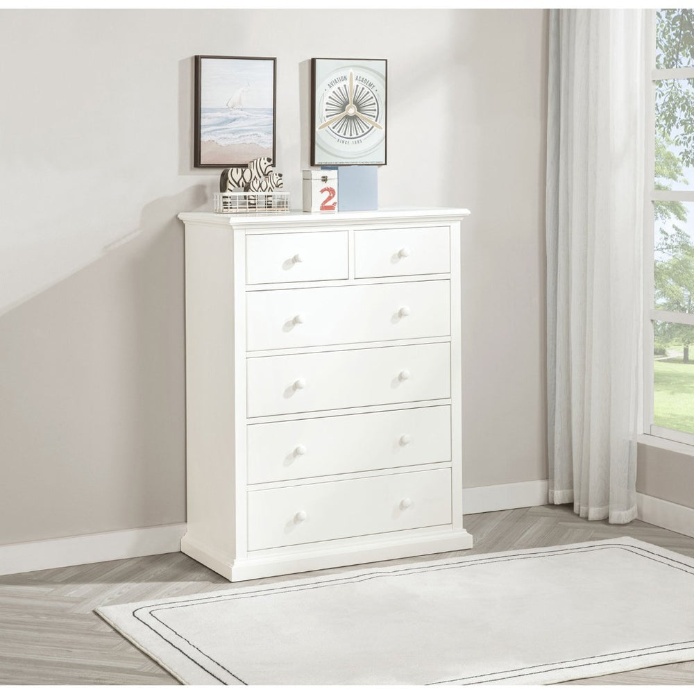 English Elm Anzio Six Drawer Tall Chest Matte Finish Modern Storage for Small Bedroom Spaces White B062P451787