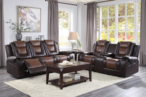 English Elm Modern Faux Leather Reclining Sofa with Console Cup Holders for Living Room B011P228564
