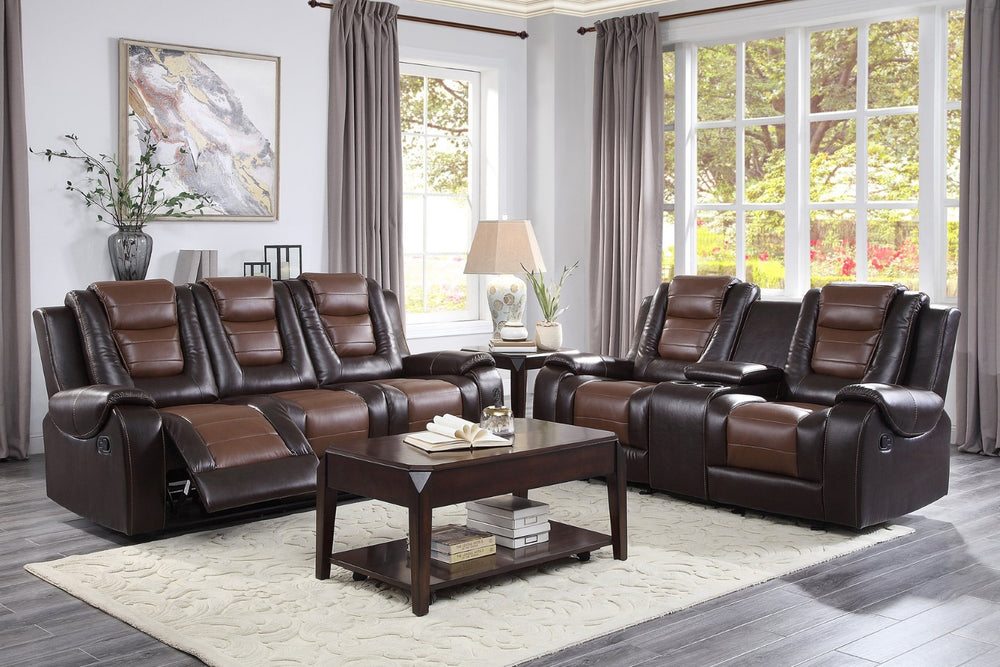 English Elm Modern Faux Leather Reclining Sofa Set Two Tone Living Room Glider Loveseat B011S01271