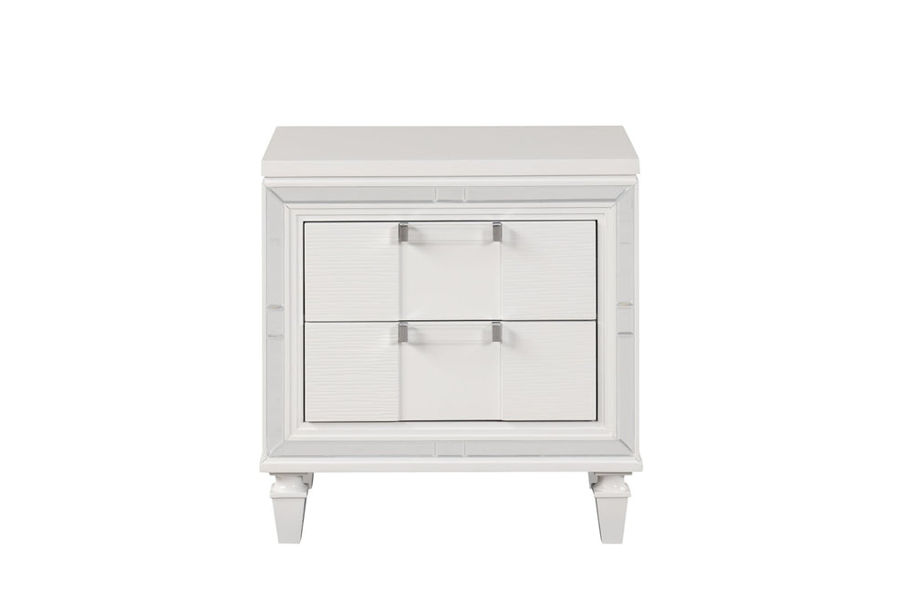 English Elm Genoa Art Deco Nightstand with Embossed Drawer Fronts Mirror Trim and Chrome Acrylic Pulls B078P497939