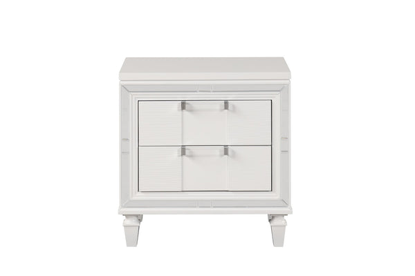 English Elm Genoa Art Deco Nightstand with Embossed Drawer Fronts Mirror Trim and Chrome Acrylic Pulls B078P497939