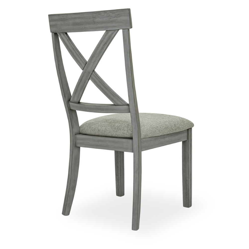 English Elm Beautiful Gray Upholstered Slatted Back Wooden Dining Chairs Set of Two Contemporary B011P284435