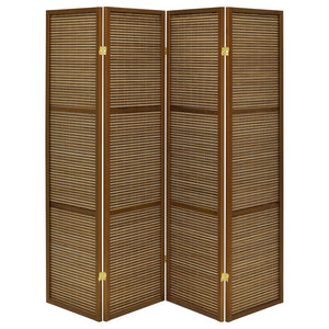 English Elm Kenabi Four Panel Bamboo Folding Screen with Fsc Pine Frame in Walnut Finish B062P440510