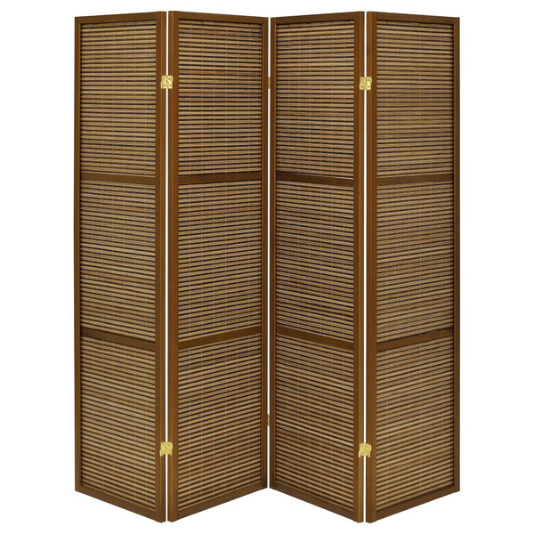 English Elm Kenabi Four Panel Bamboo Folding Screen with Fsc Pine Frame in Walnut Finish B062P440510