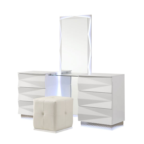 English Elm White Bedroom Vanity Set with Led Mirror Multiple Drawers and Contemporary Storage B2741S00883