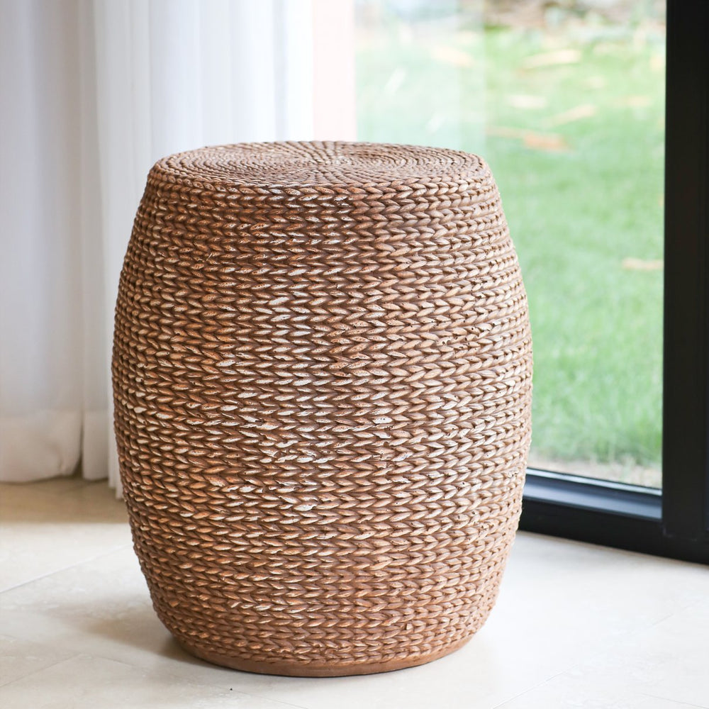 English Elm Christopher Knight Home® - Nydia Weatherproof Drum Side Table — Fireproof MGO, Straw-Weave Texture, Recyclable Eco Design N775P300869B