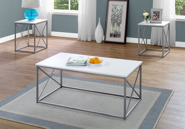 English Elm Table 3-Piece Living Room Table Set with Taupe-Look Tops and Black X Metal Frame, Modern Durable White 46 L x 25 W x 5 H B2710P219989