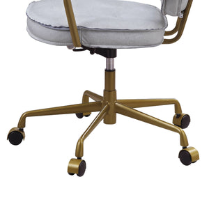 English Elm Siecross Vintage White Top Grain Leather Office Chair with 360° Swivel, Plush 3" Cushion, Casters B2726P255341