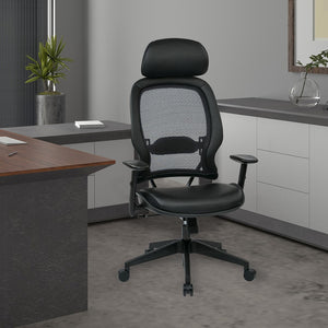 OSP Home Furnishings Professional Air Grid Ergonomic Office Chair with Lumbar Support and Bonded Leather Seat 57906E