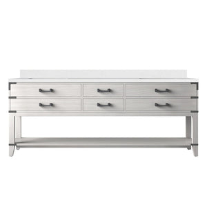 English Elm White Oak Double Bath Vanity 84" W X 22" D With Luxurious White Quartz Top & Ample Storage Space B2731P260396-GIGA